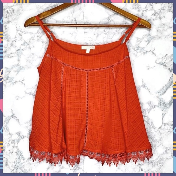 Gianni Bini Tops - Gianni Bini Y2K Orange Lace Trim Gingham Billowy Swing Tank Top Women’s Medium